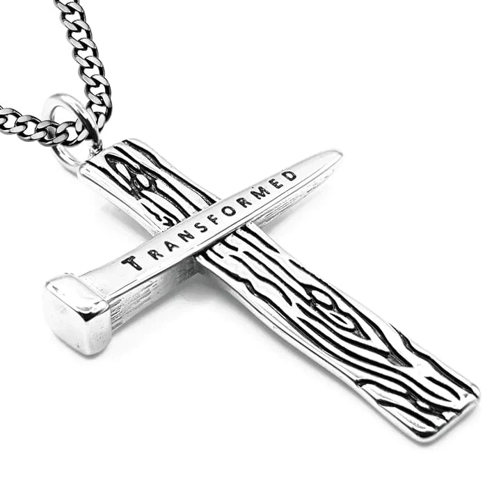 Men's Stainless Steel Woodgrain Cross Necklace - Transformed