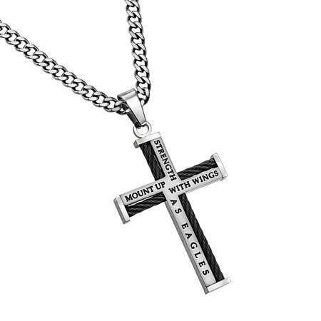 Mount Up With Wings As Eagles Cable Cross Necklace - Isaiah 40:31