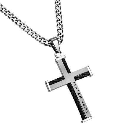 Mount Up With Wings As Eagles Cable Cross Necklace - Isaiah 40:31 - Image 2