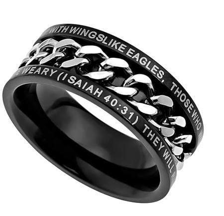Mount Up With Wings Like Eagles Men's Black Chain Ring - Image 2