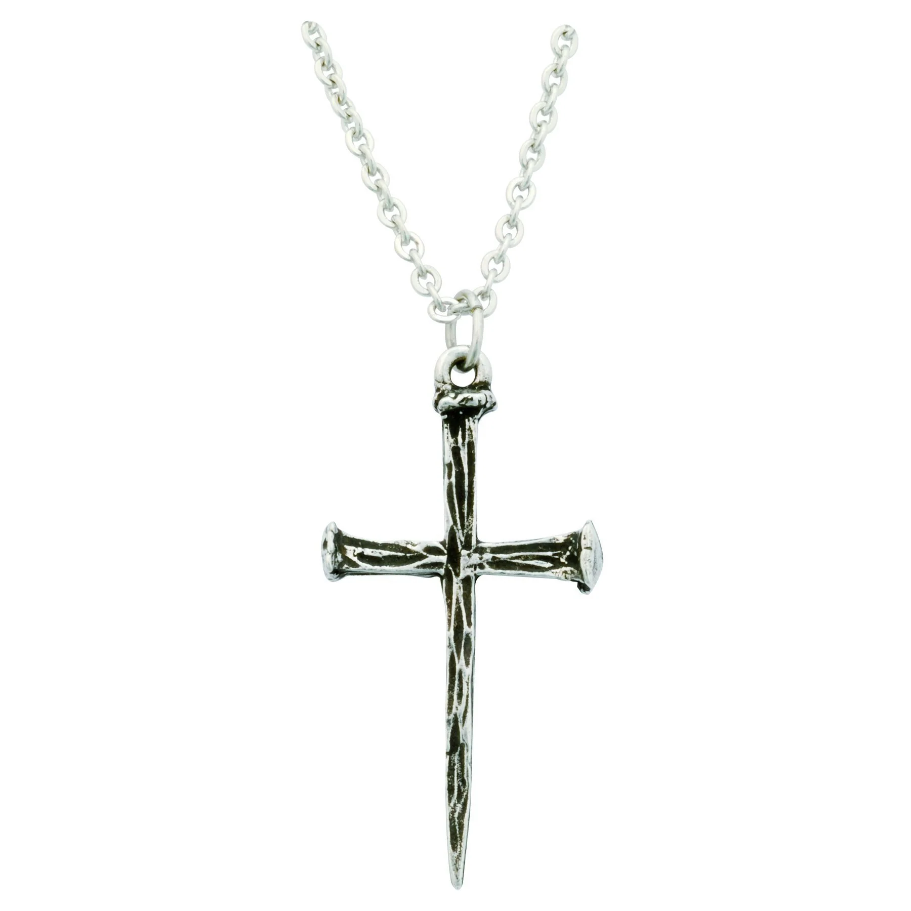 Pewter Nail Cross Necklace