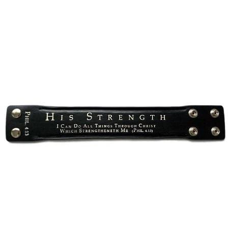 Philippians 4:13 Black Leather Bracelet