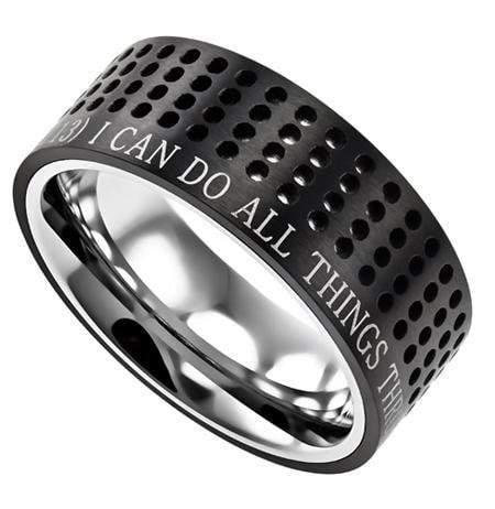 Men's Philippians 4:13 Black Sport Ring