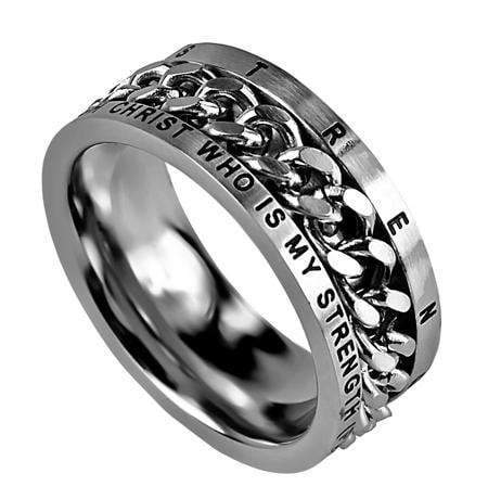 Men's Philippians 4:13 Silver Chain Ring