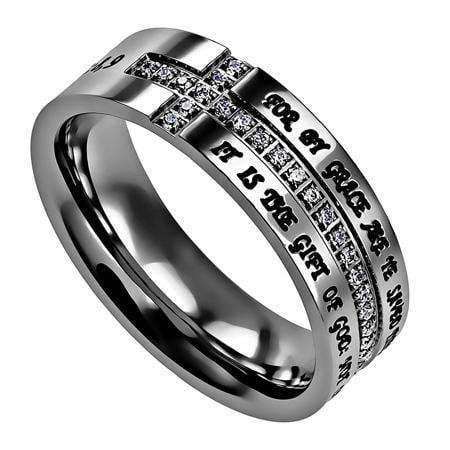 Saved By Grace Crescent Cross Ring