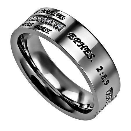 Saved By Grace Crescent Cross Ring - Image 2