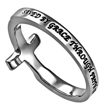 Saved By Grace Sideways Cross Ring - Image 2