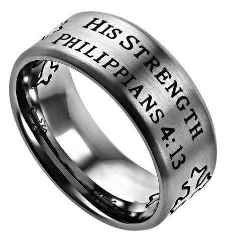 Men's Silver Christian Cross Ring His Strength - Image 2