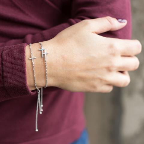 Sterling Silver CZ Cross Friendship Bracelet