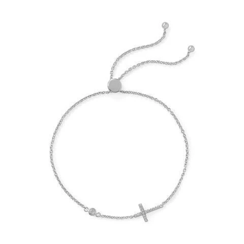 Sterling Silver CZ Cross Friendship Bracelet - Image 2