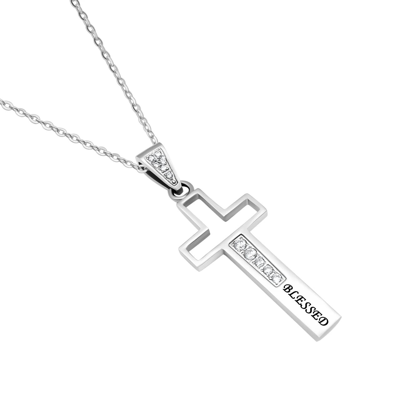 Women's CZ Cross Necklace Blessed