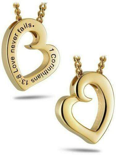 Women's Gold Stainless Steel Heart Necklace Love Never Fails - Image 3