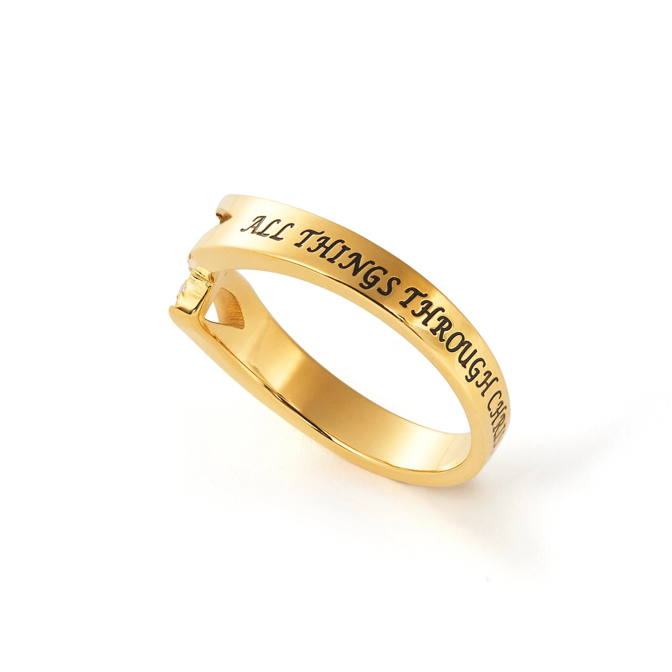 Women's Gold Tone Philippians 4:13 Cross Ring - Image 2