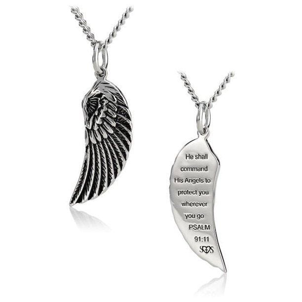 Women's Psalm 91:11 Stainless Steel Angel Wing Necklace - Image 3