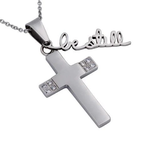 Women's Stainless Steel CZ Necklace Be Still