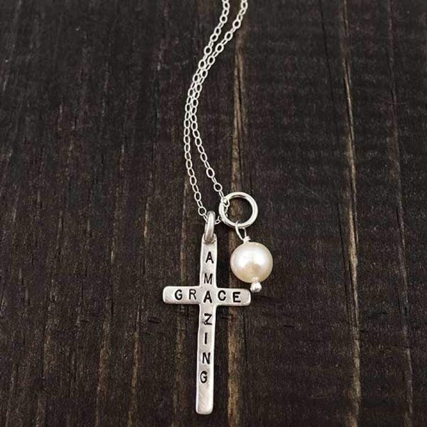 Women's Sterling Silver Amazing Grace Cross Necklace