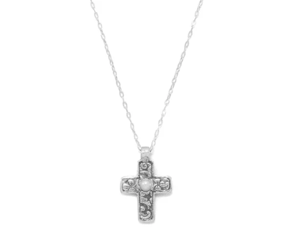 Women's Sterling Silver Reversible Pearl Cross Necklace